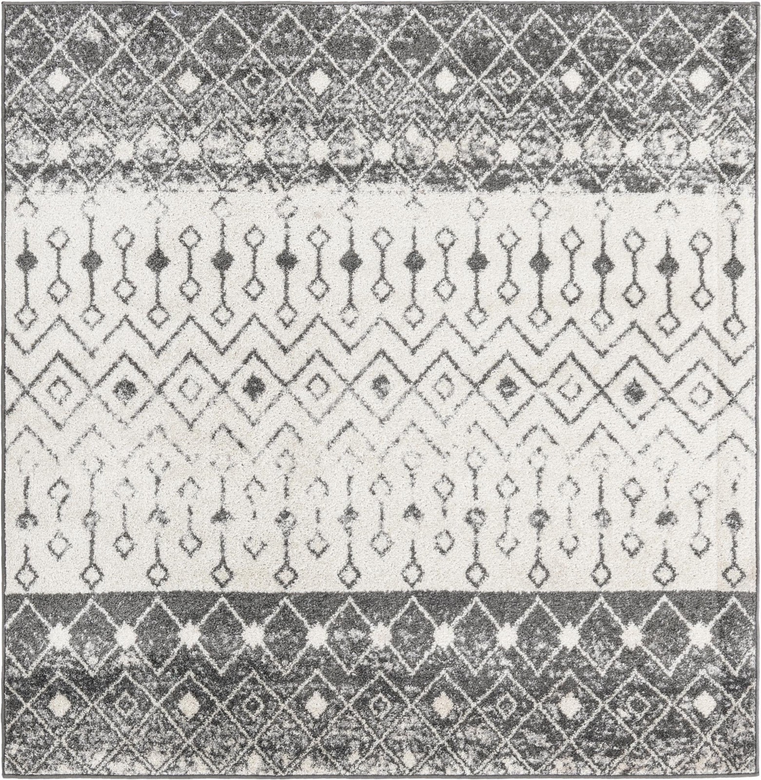 6' x 6' Vernon · Geometric tribal rug, gray and ivory