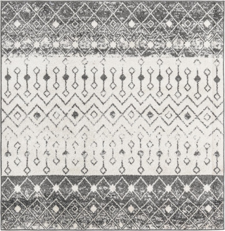 6' x 6' Vernon · Geometric tribal rug, gray and ivory