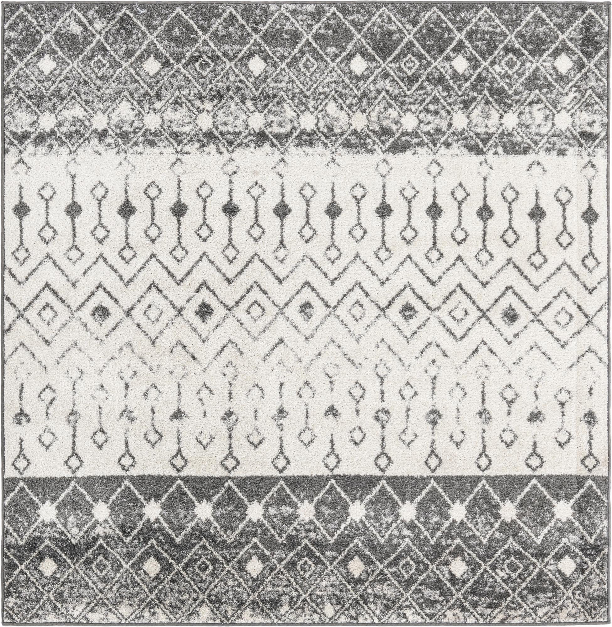 6' x 6' Vernon · Geometric tribal rug, gray and ivory