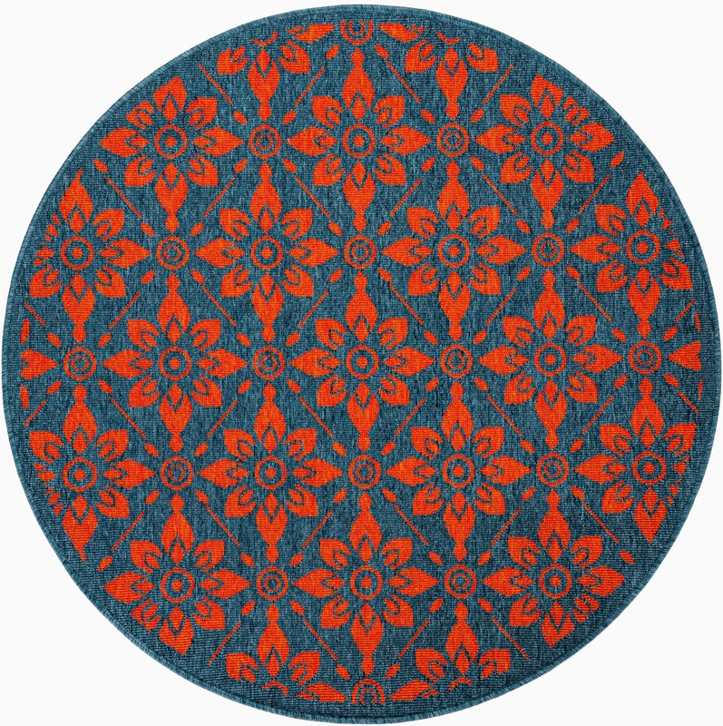 4' x 4' Selwyn · Floral / botanical Outdoor Rug, blue and red