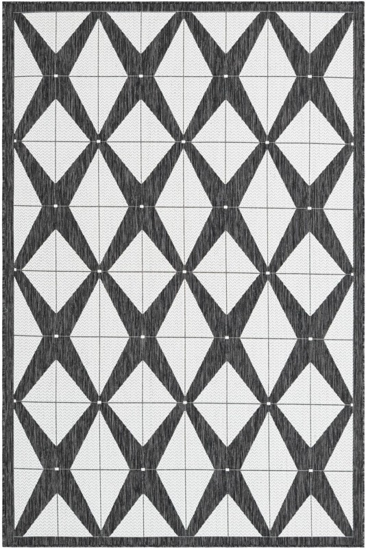 5' 3 x 8' Whyte · Border Outdoor Rug, black and white