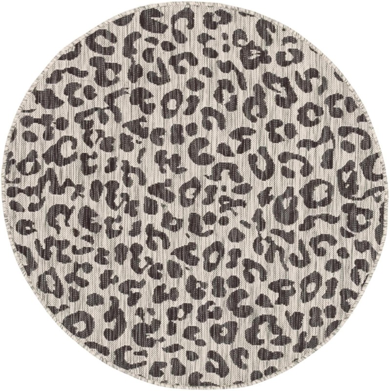 4' x 4' Cardamom · Leopard print Outdoor Rug, gray and cream