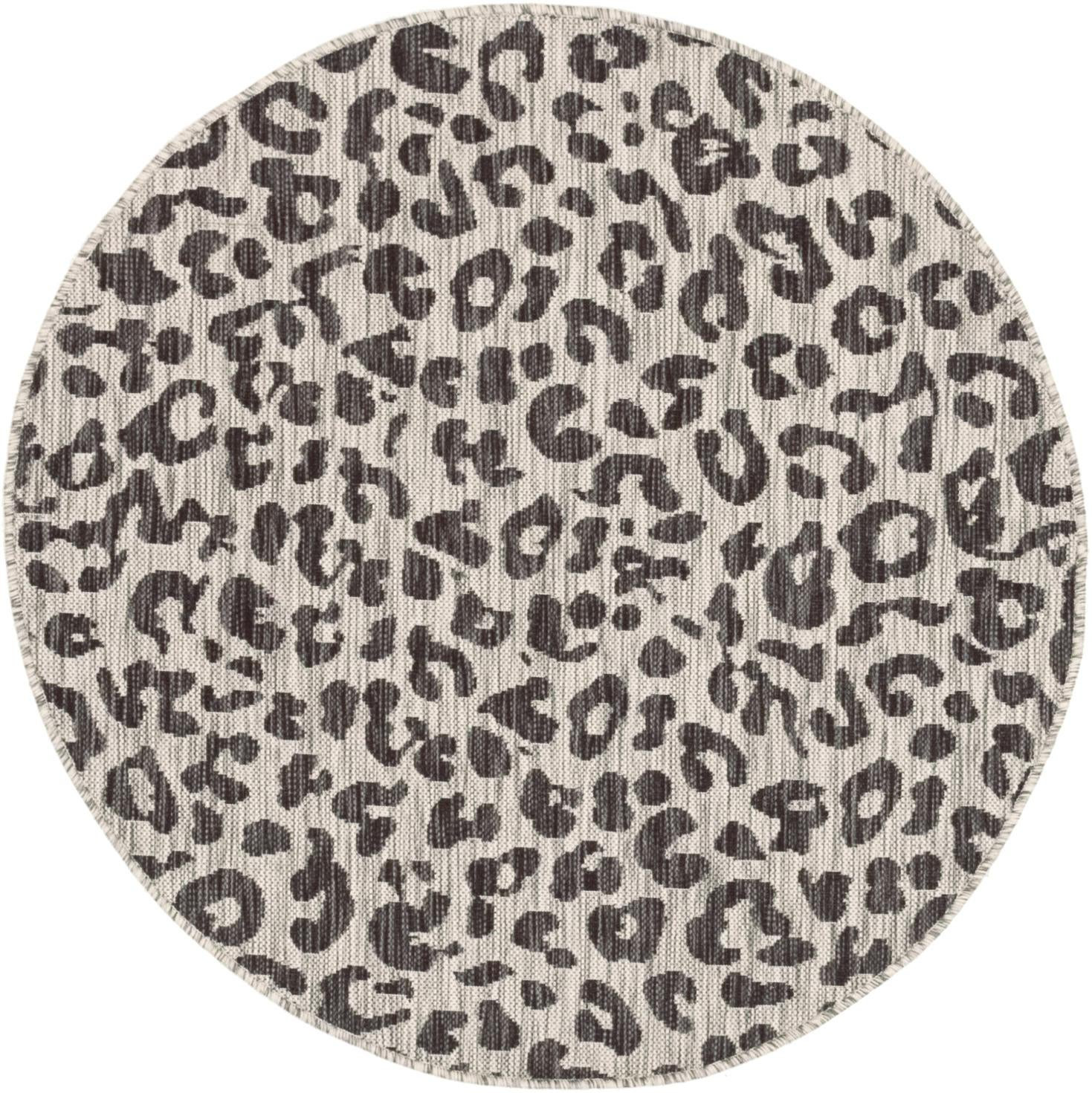 4' x 4' Cardamom · Leopard print Outdoor Rug, gray and cream