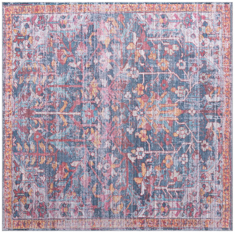 7' 3 x 7' 3 Massey · Distressed floral Washable Rug, navy and rust