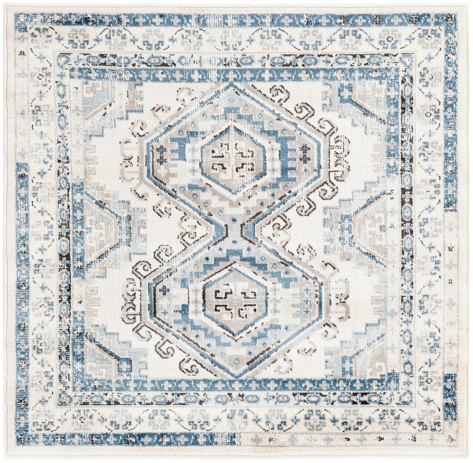 4' x 4' Harmon · Geometric medallion rug, aqua and ivory