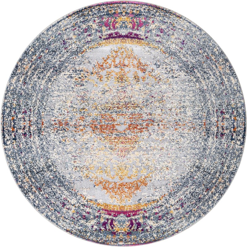 5' x 5' Egret · Border rug, grey