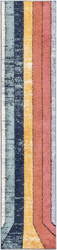 2' 7 x 12' Rosewood · Striped geometric rug, multi