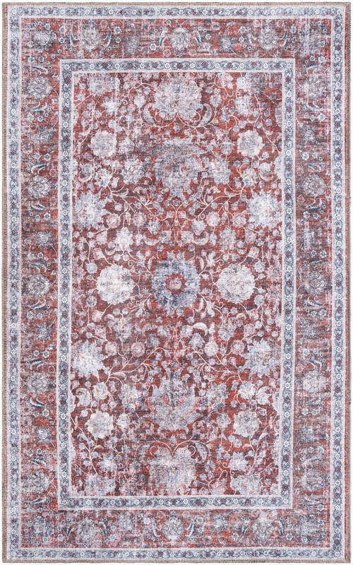 3' 3 x 5' 3 Bertie · Vintage floral Washable Rug, red and ivory