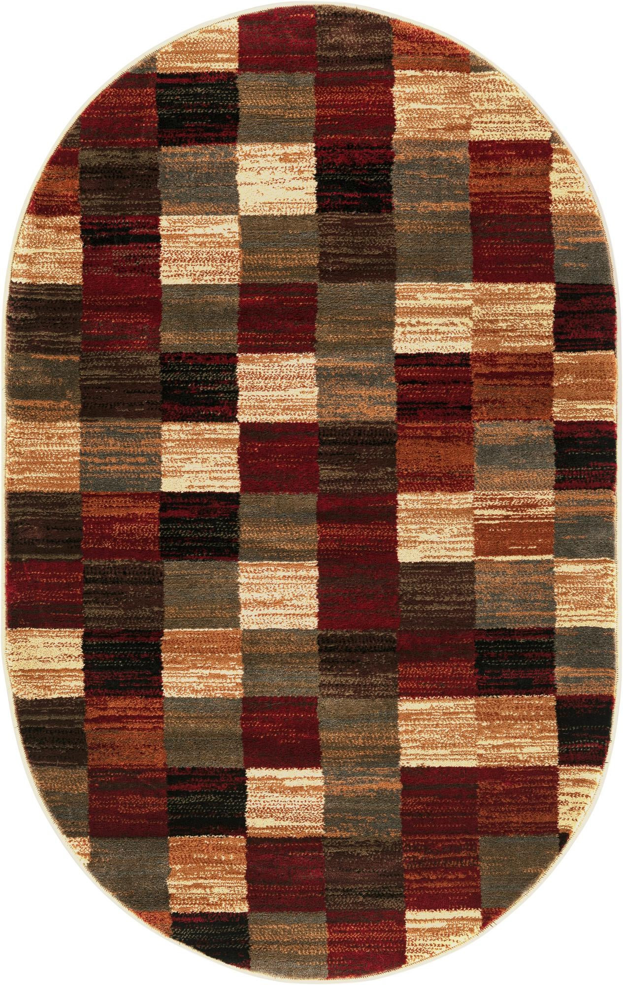 3' 1 x 5' 3 Corwin · Checkered rug, burgundy and brown