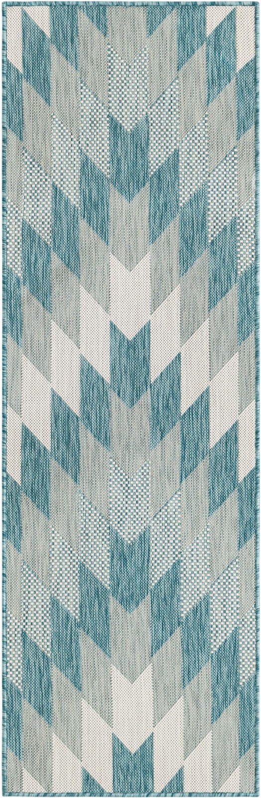2' x 6' Morrell · Chevron Outdoor Rug, aqua and ivory