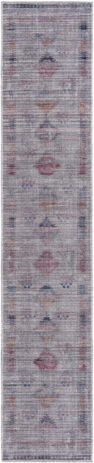 2' x 10' Bascom · Faded tribal Washable Rug, gray and burgundy