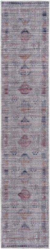 2' x 10' Bascom · Faded tribal Washable Rug, gray and burgundy