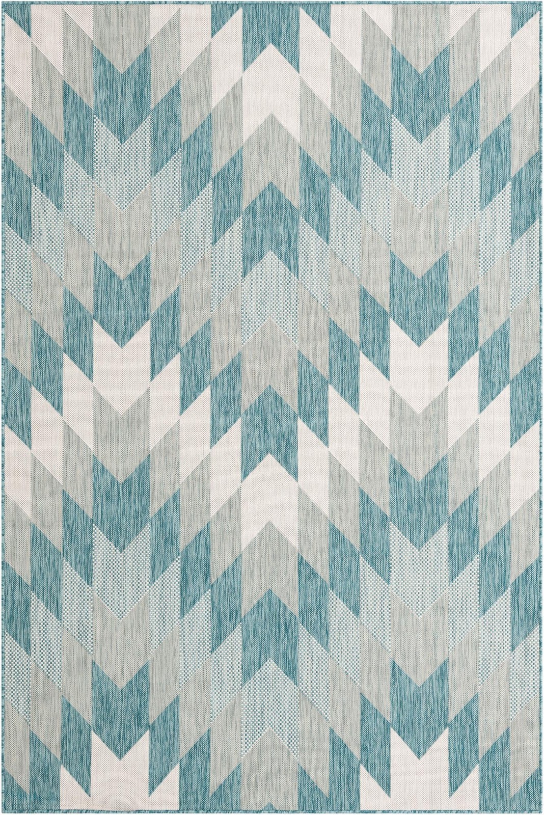 6' x 9' Morrell · Chevron Outdoor Rug, aqua and ivory