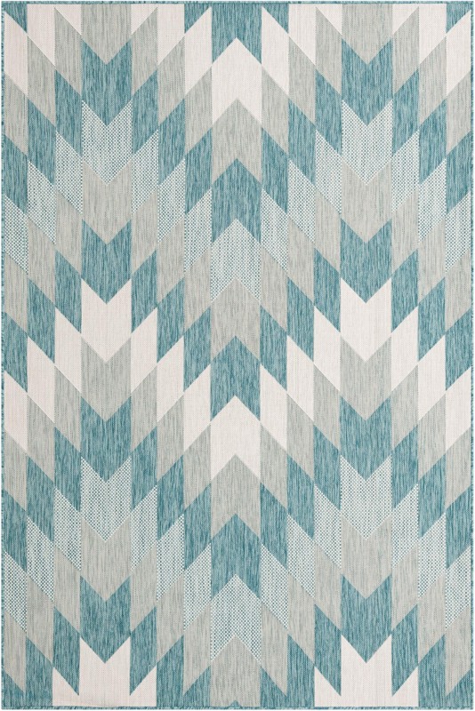 6' x 9' Morrell · Chevron Outdoor Rug, aqua and ivory