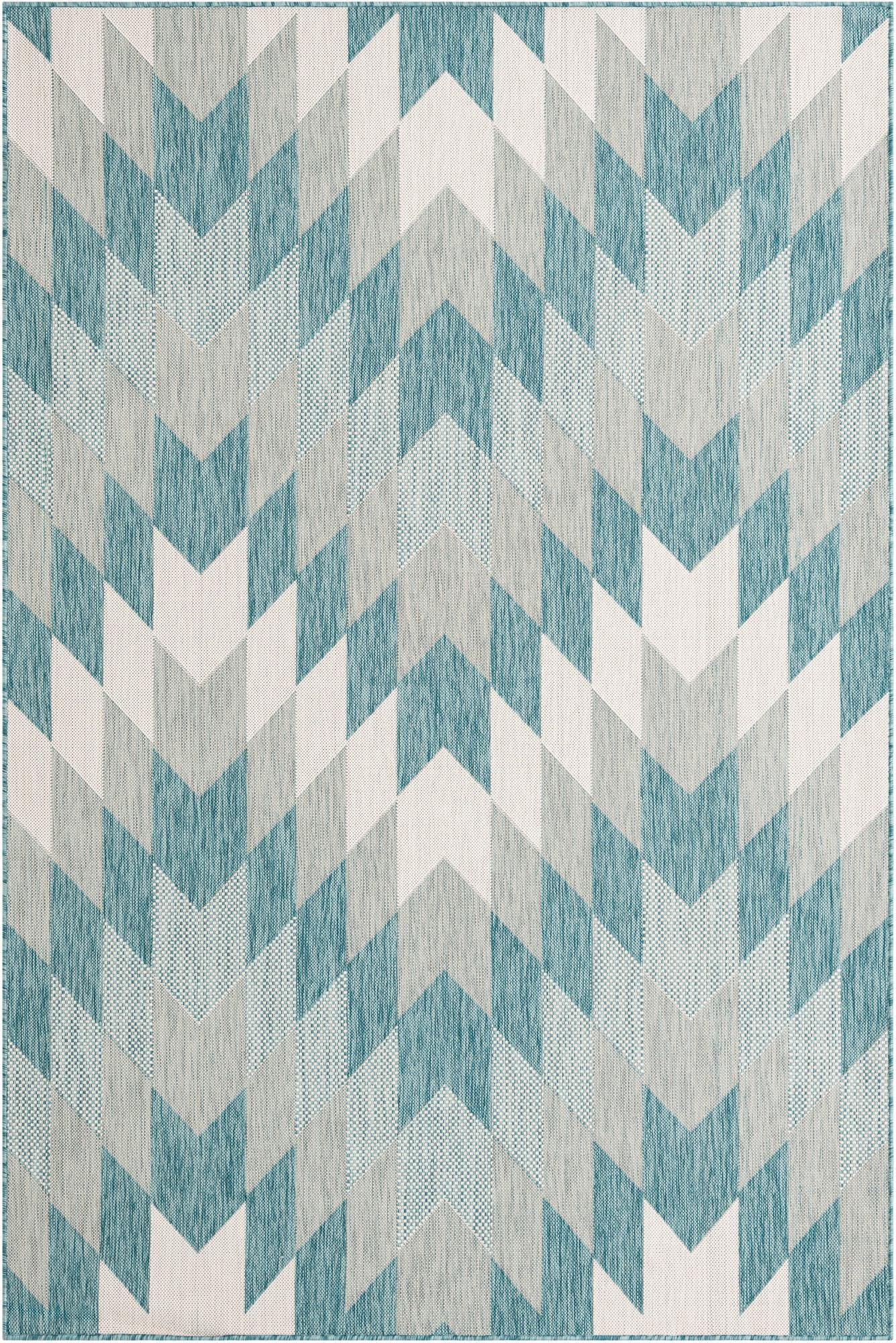 6' x 9' Morrell · Chevron Outdoor Rug, aqua and ivory