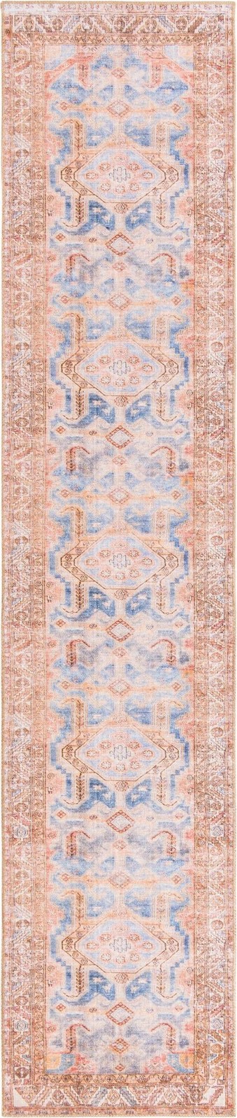 2' 6 x 12' Walford · Medallion Washable Rug, blue and rust