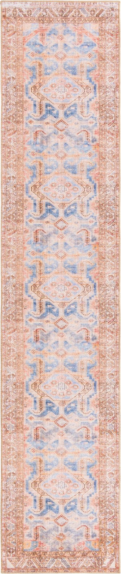 2' 6 x 12' Walford · Medallion Washable Rug, blue and rust