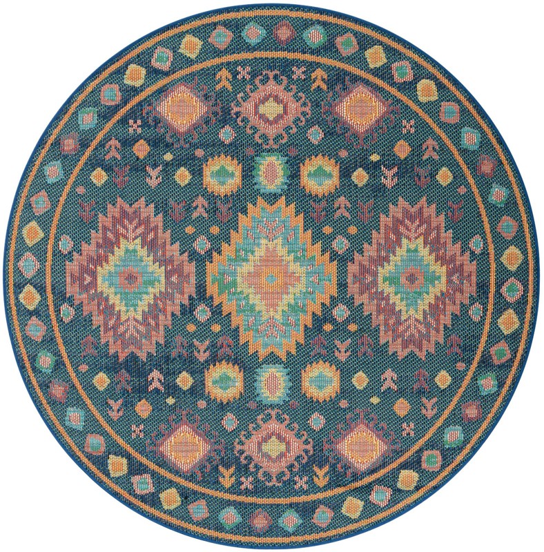 6' 1 x 6' 1 Phelps · Southwestern geometric Outdoor Rug, multicolor and navy