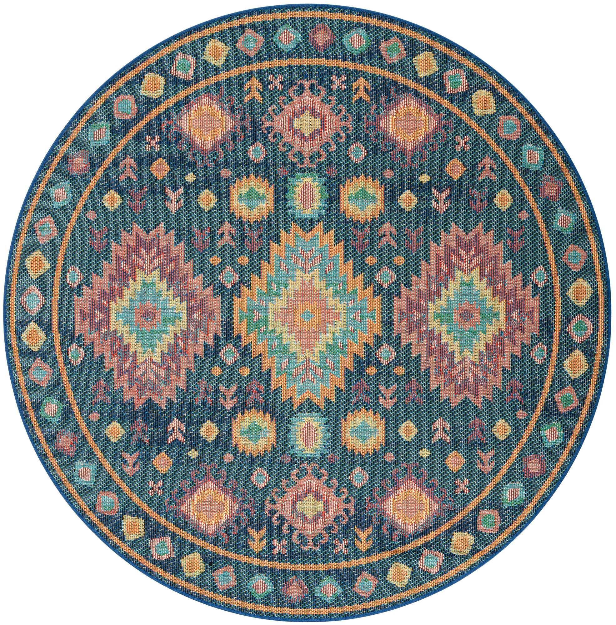6' 1 x 6' 1 Phelps · Southwestern geometric Outdoor Rug, multicolor and navy