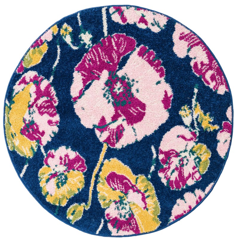 3' 3 x 3' 3 Hyland · Floral rug, navy and pink