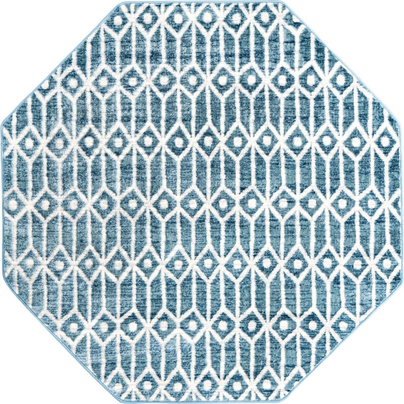 Vincent · Geometric trellis rug, blue and ivory