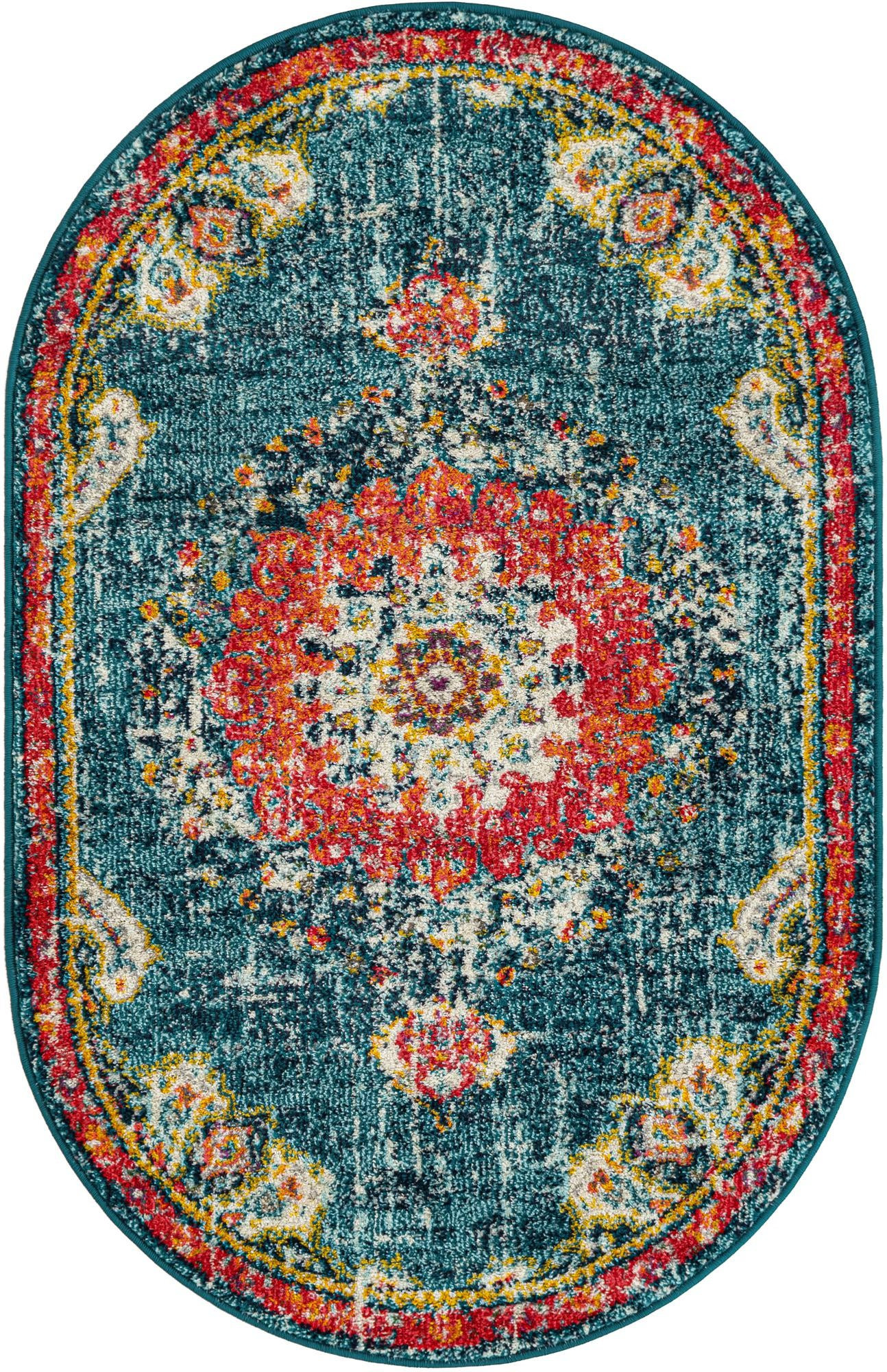 3' x 5' 3 Amberley · Medallion rug, navy and red