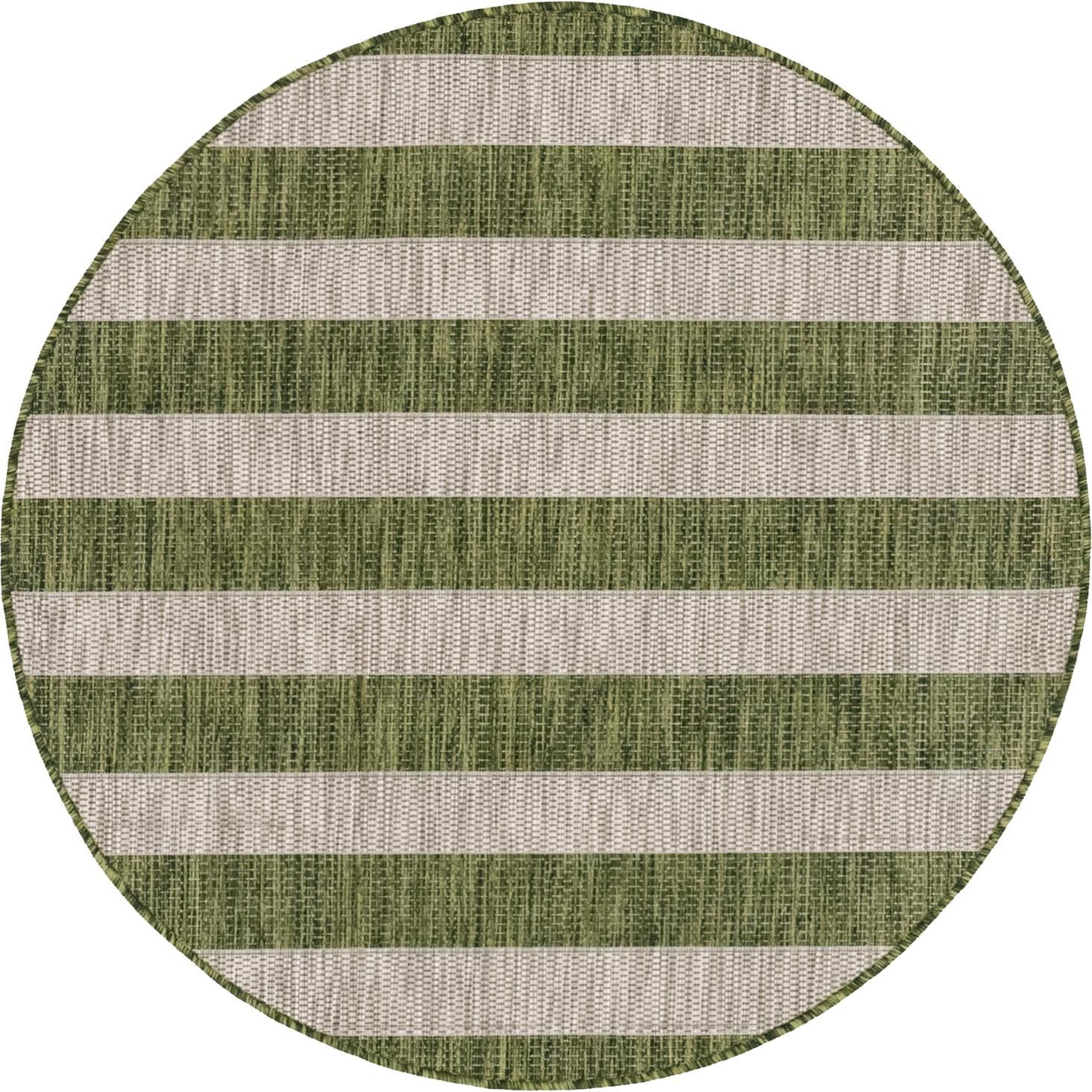 4' x 4' Dahlia · Striped Outdoor Rug, olive green and gray