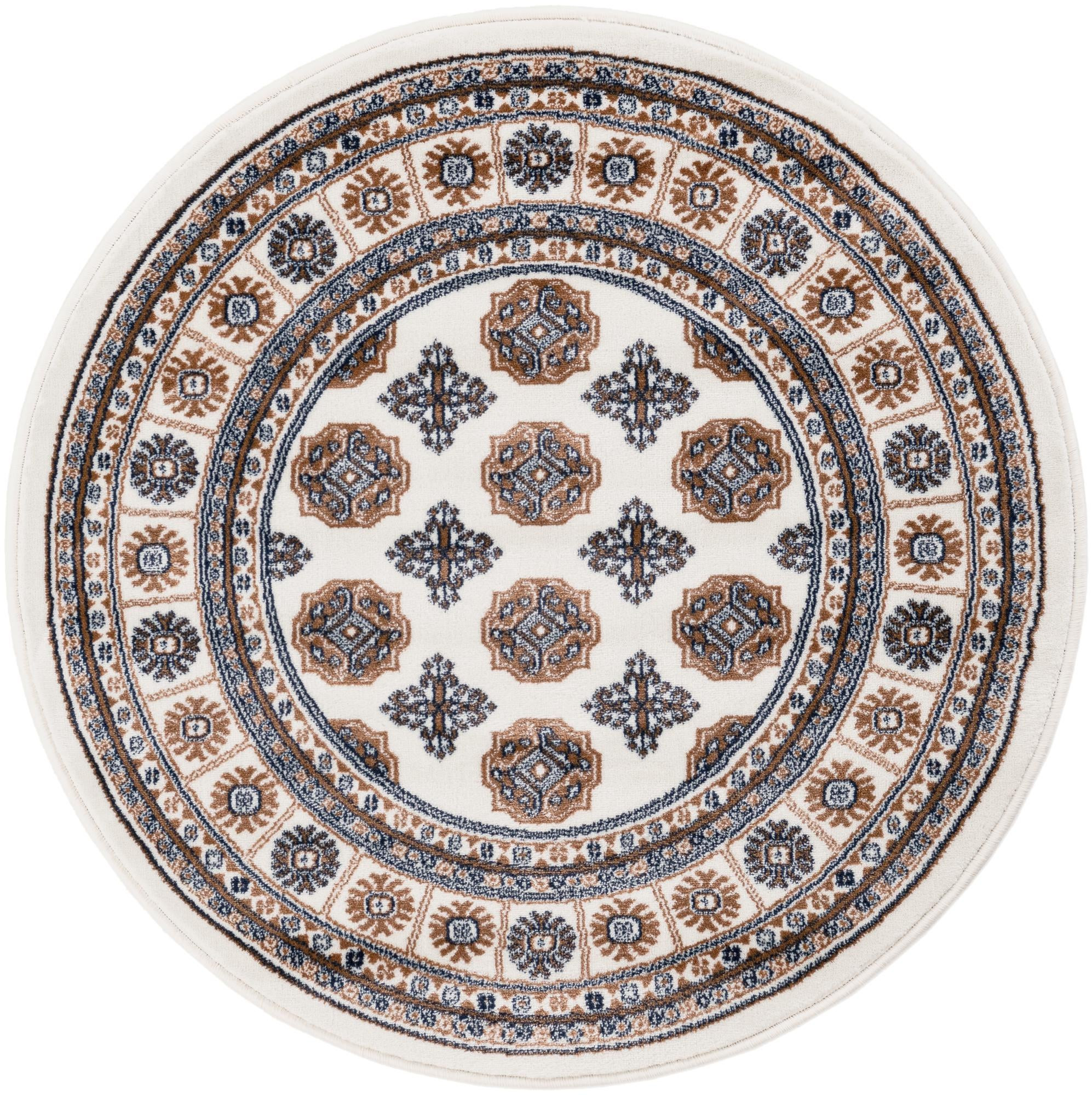 3' x 3' Pitcairn · Geometric medallion rug, ivory and navy
