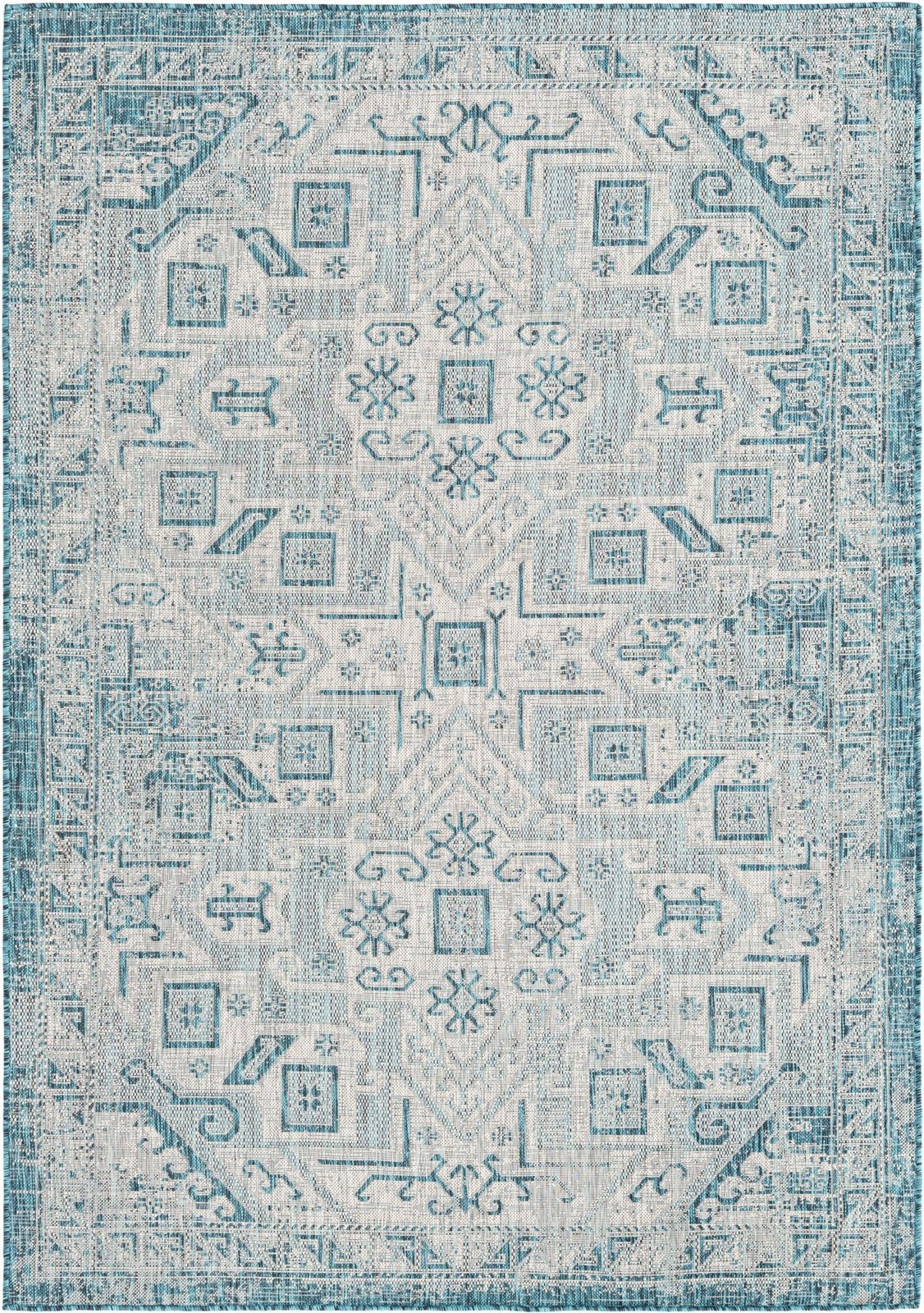 6' x 9' Estuary · Border Outdoor Rug, teal