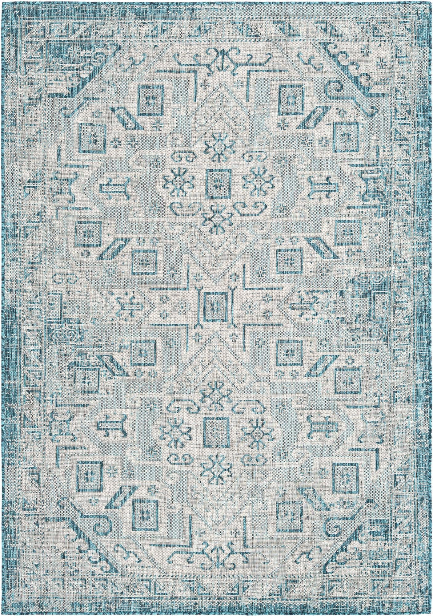 6' x 9' Estuary · Border Outdoor Rug, teal