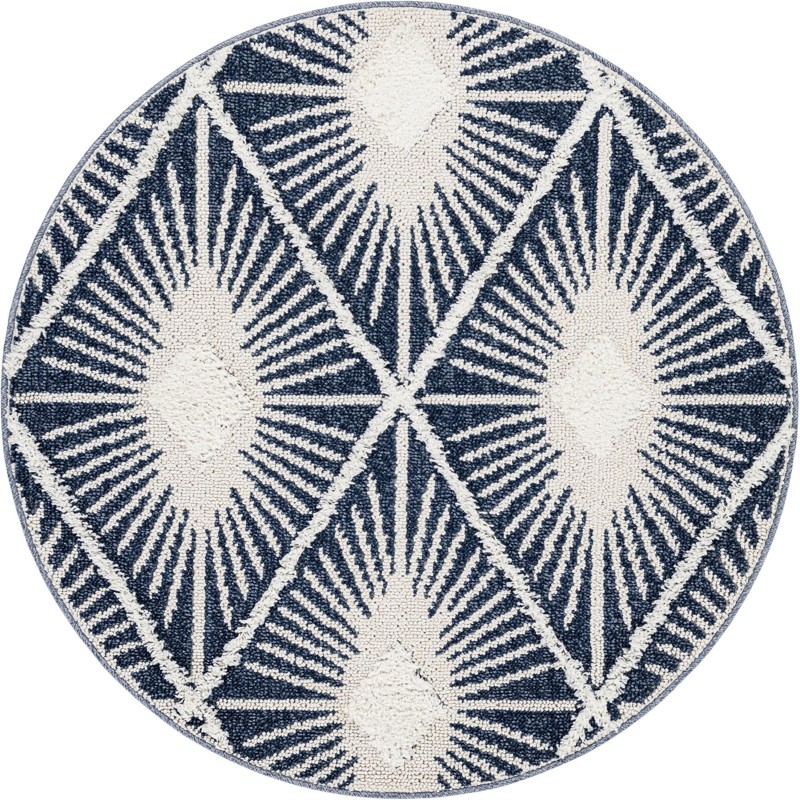 Greenport · Diamond sunburst rug, blue and ivory