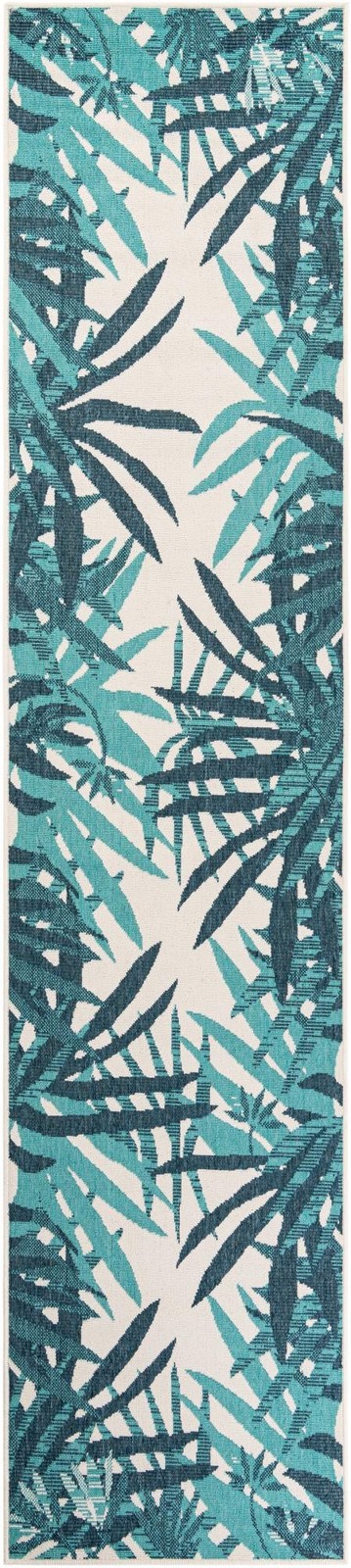 2' 7 x 12' Heron · Floral / botanical Outdoor Rug, teal blue