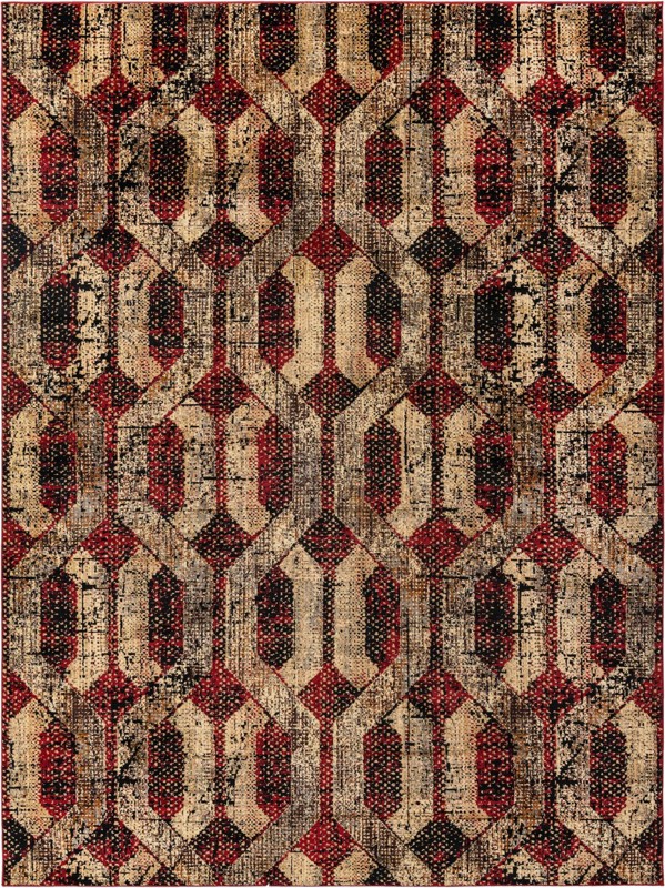 9' x 12' Acadia · Geometric lattice rug, burgundy and beige