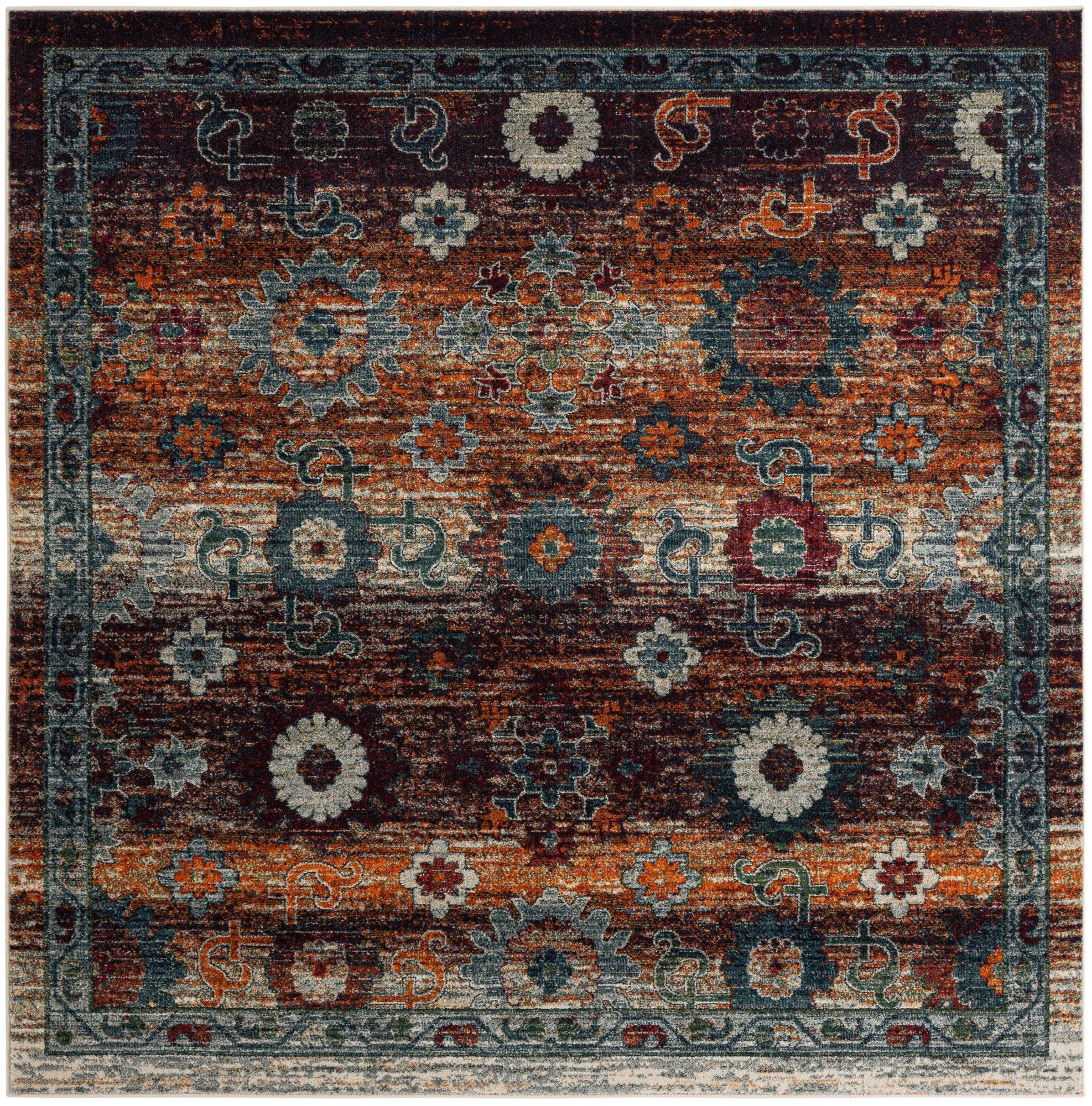 8' x 8' Ukiah · Medallion rug, rust and navy
