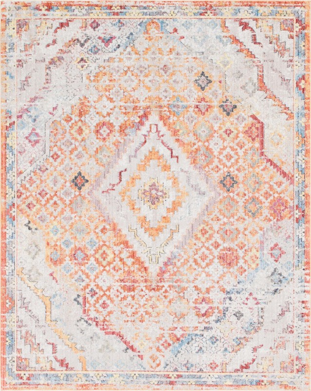 8' x 10' Hickorywood · Faded medallion rug, orange and ivory