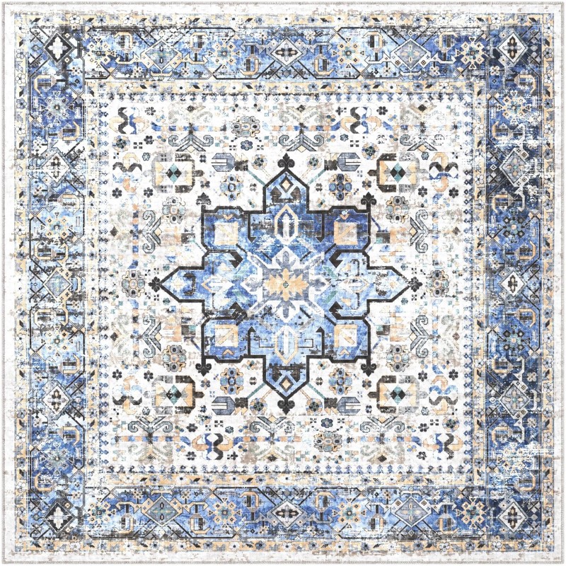 9' 10 x 9' 10 Tatlock · Medallion rug, royal blue and ivory