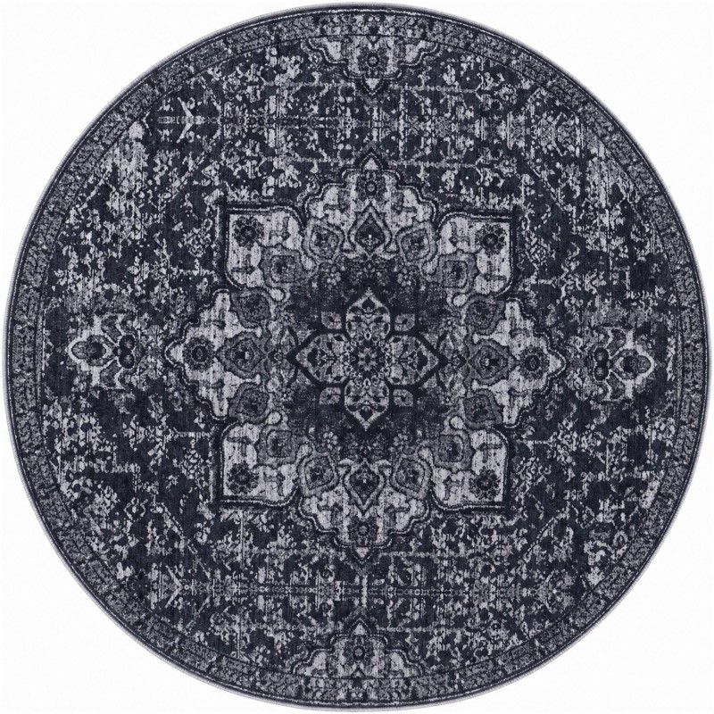 6' x 6' Rideout · Distressed medallion rug, charcoal and gray