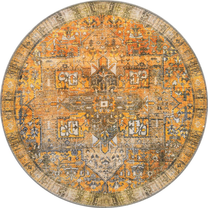 Clive · Medallion Washable Rug, gold and charcoal