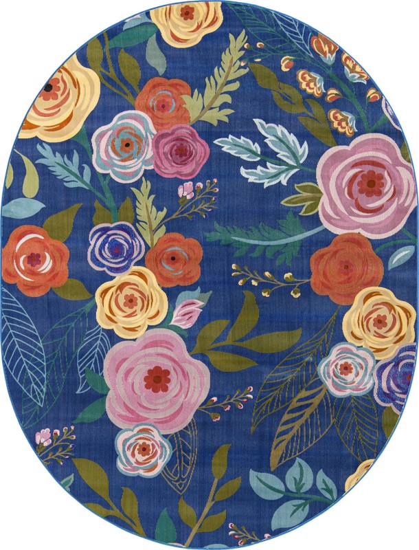 Burbank · Floral / botanical rug, blue