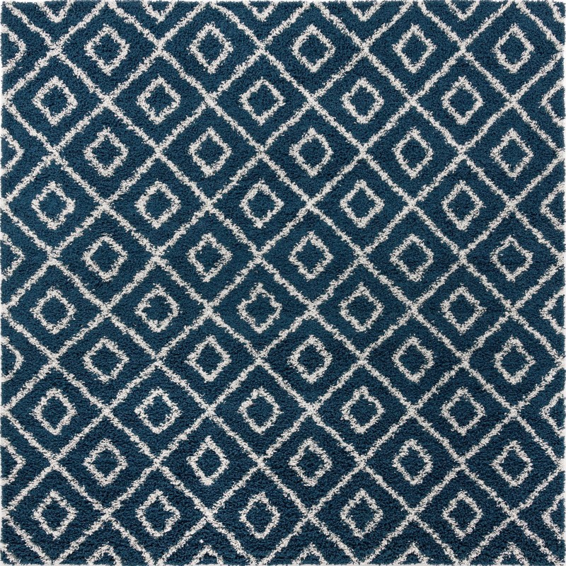 10' x 10' Brock · Diamond trellis Shag Rug, navy and ivory