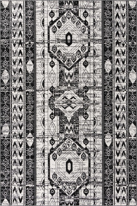 6' x 9' Grouse · Tribal medallion rug, black and white