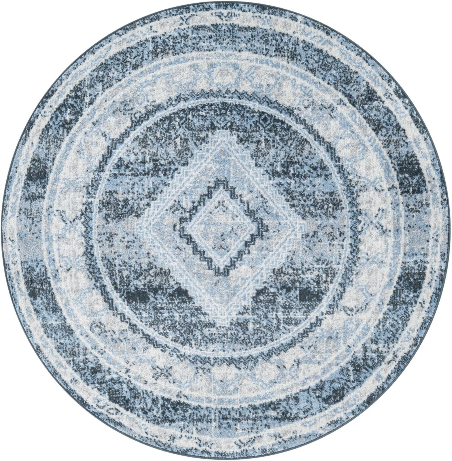 3' 3 x 3' 3 Redwing · Diamond runner Washable Rug, blue and ivory
