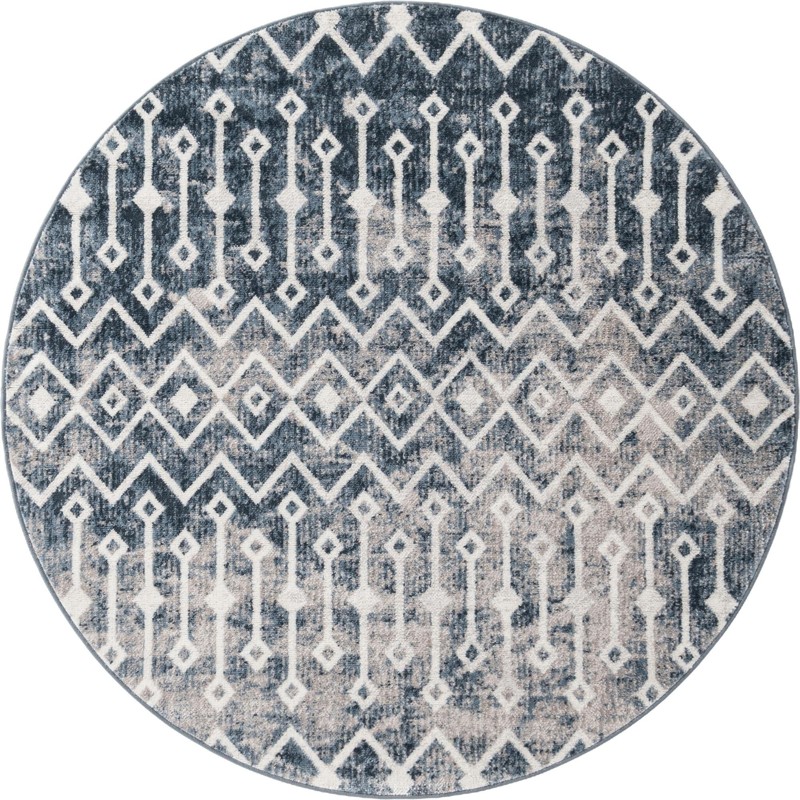 Eugene · Geometric trellis rug, blue and ivory
