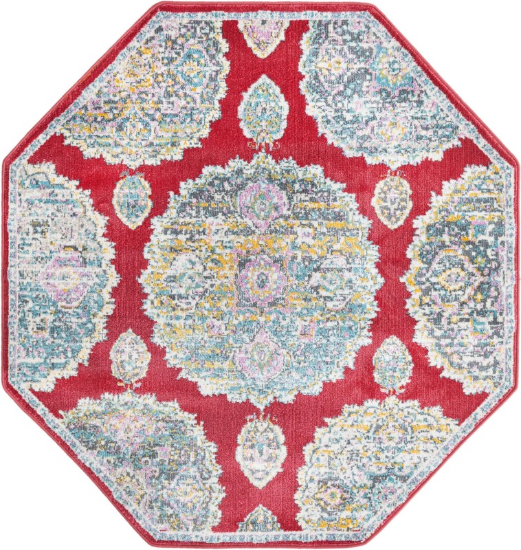 4' x 4' Mather · Medallion rug, red and blue