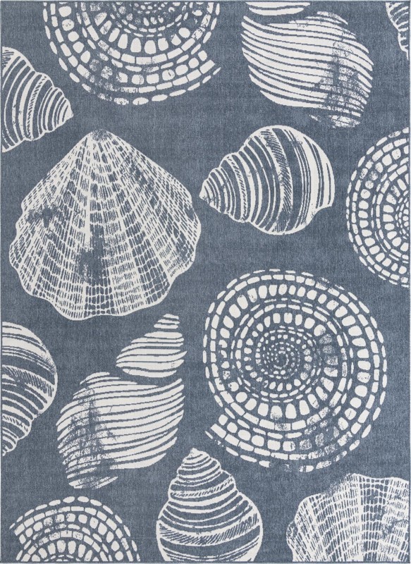 9' x 12' Darby · Seashell Outdoor Rug, navy and ivory