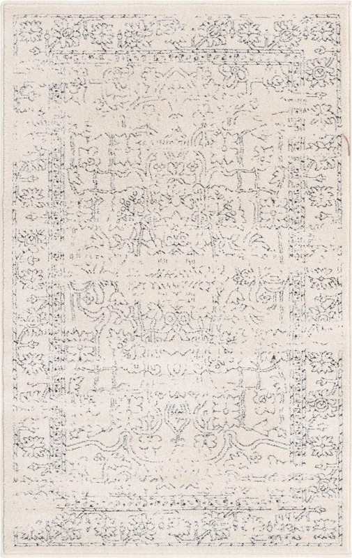 3' 3 x 5' 3 Taos · Botanical border rug, white and black