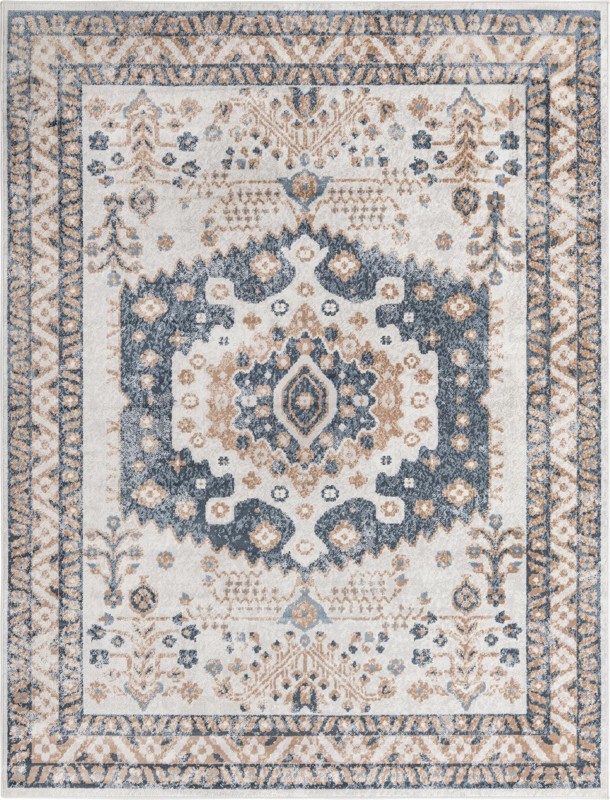 8' x 10' Swallow · Border rug, cream