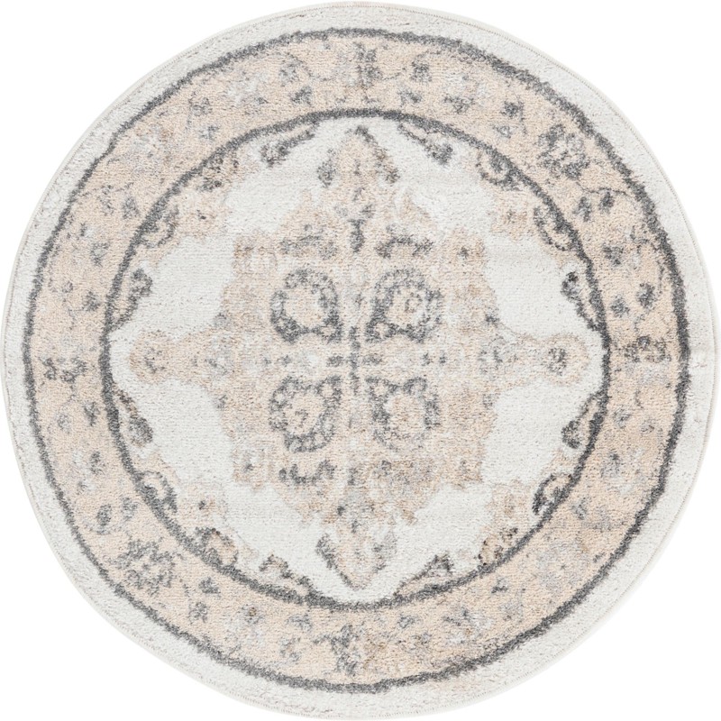 3' 3 x 3' 3 Selby · Medallion rug, ivory and gray