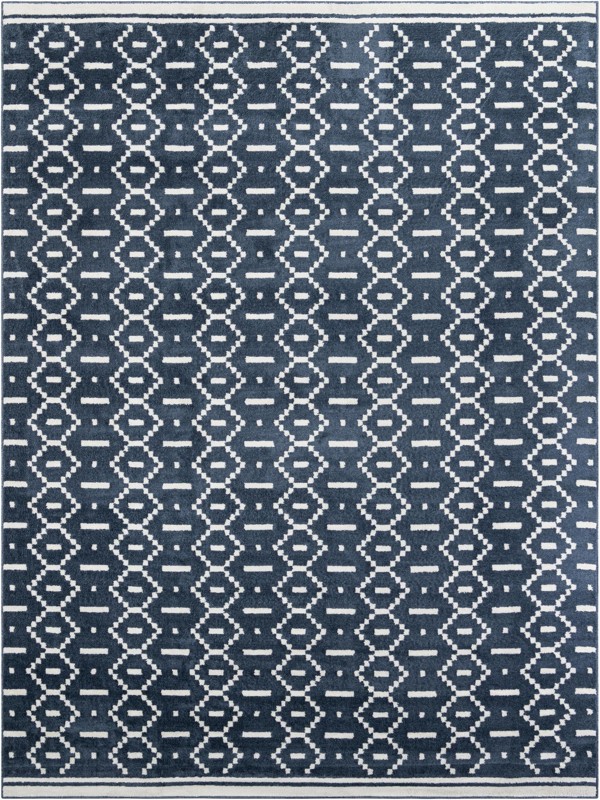 10' x 13' Rankin · Geometric rug, blue and ivory