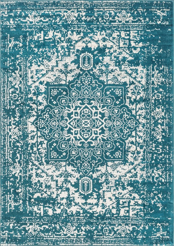 7' x 10' Birch · Border rug, turquoise
